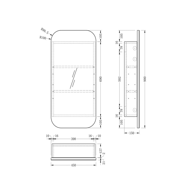 AQUAPERLA CARYSIL EARLS WALNUT SQUIRCLE SHAVING CABINET 450X900MM