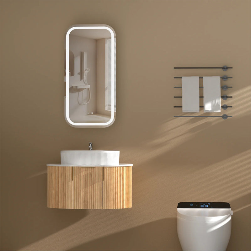 AQUAPERLA CARYSIL EARLS WALNUT SQUIRCLE LED SHAVING CABINET 450X900MM