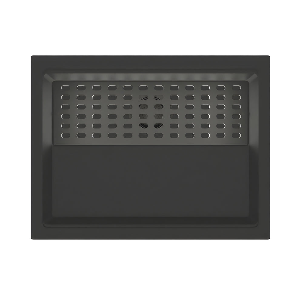 AQUAPERLA HARMONY BIG BOWL SINGLE GRANITE KITCHEN SINK WITH BOTTOM GRID AND COLANDER BLACK 610MM