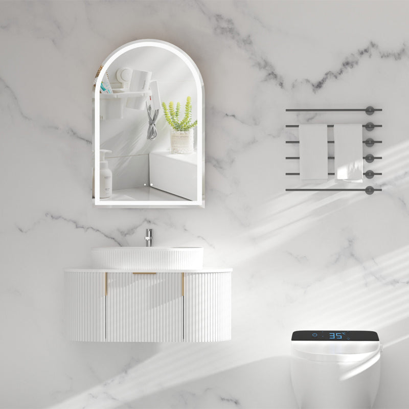 AQUAPERLA CARYSIL IMPERIAL MATTE WHITE ARCH LED SHAVING CABINET 600X900MM