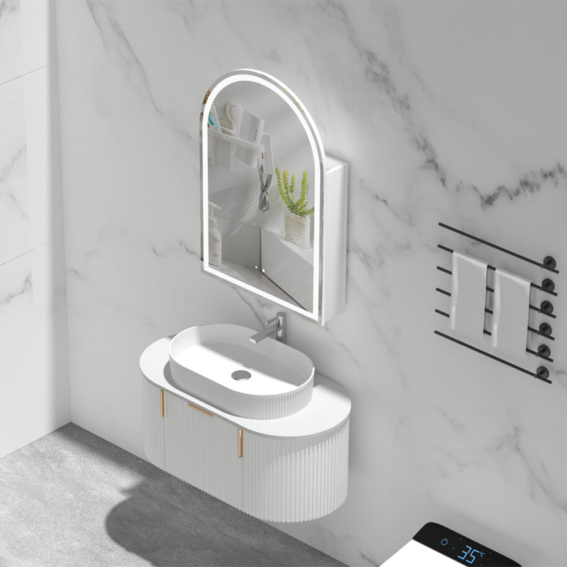 AQUAPERLA CARYSIL IMPERIAL MATTE WHITE ARCH LED SHAVING CABINET 600X900MM