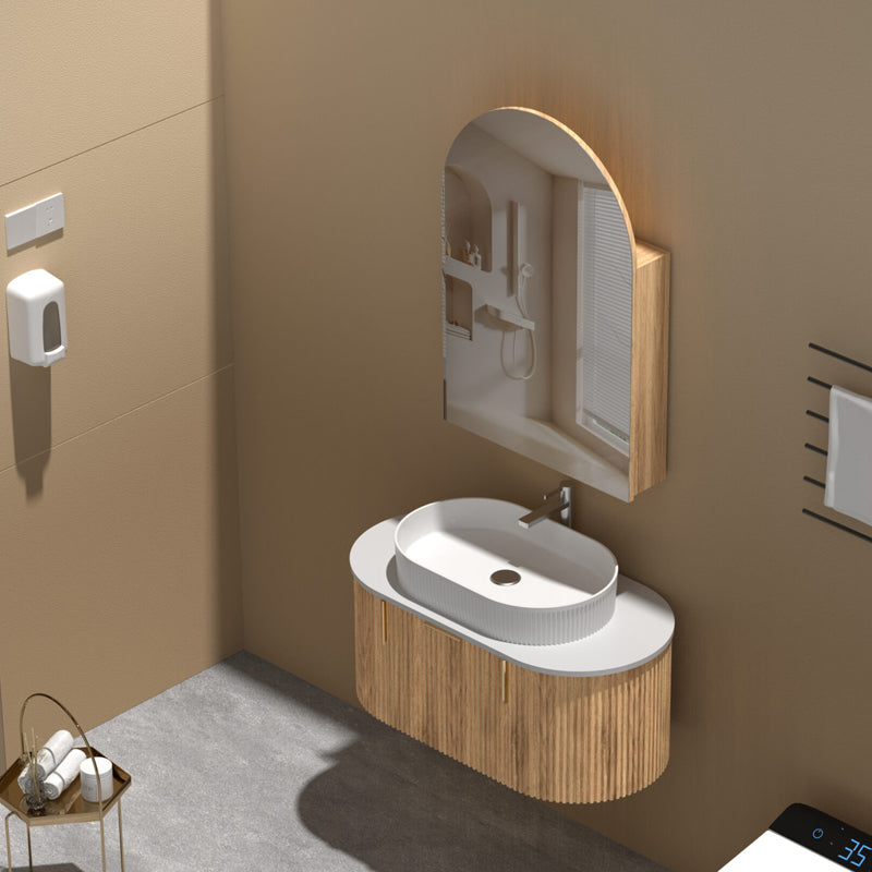 AQUAPERLA CARYSIL IMPERIAL WALNUT ARCH SHAVING CABINET 600X900MM