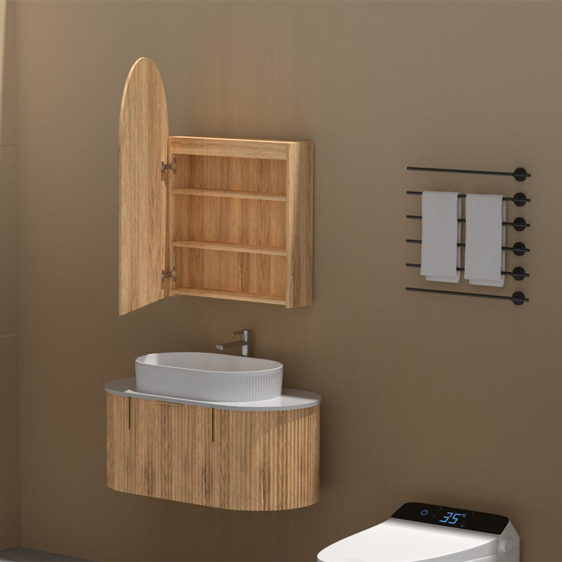 AQUAPERLA CARYSIL IMPERIAL WALNUT ARCH SHAVING CABINET 600X900MM