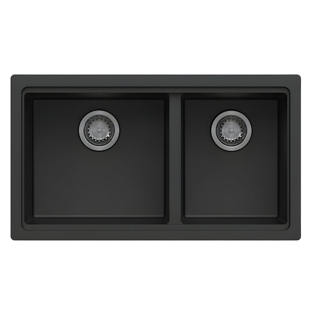 AQUAPERLA MAPLES GRANITE DOUBLE BOWL KITCHEN SINK BLACK 786MM