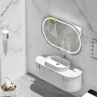 AQUAPERLA CARYSIL MYSTIC MATTE WHITE OVAL LED SHAVING CABINET 1200X750MM