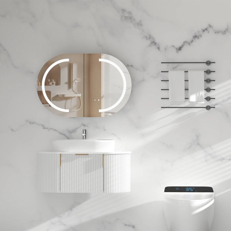 AQUAPERLA CARYSIL MYSTIC MATTE WHITE OVAL LED SHAVING CABINET 900X600MM