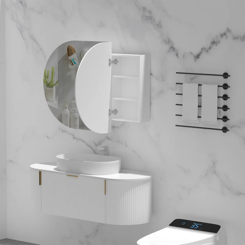 AQUAPERLA CARYSIL MYSTIC MATTE WHITE OVAL SHAVING CABINET 1200X750MM