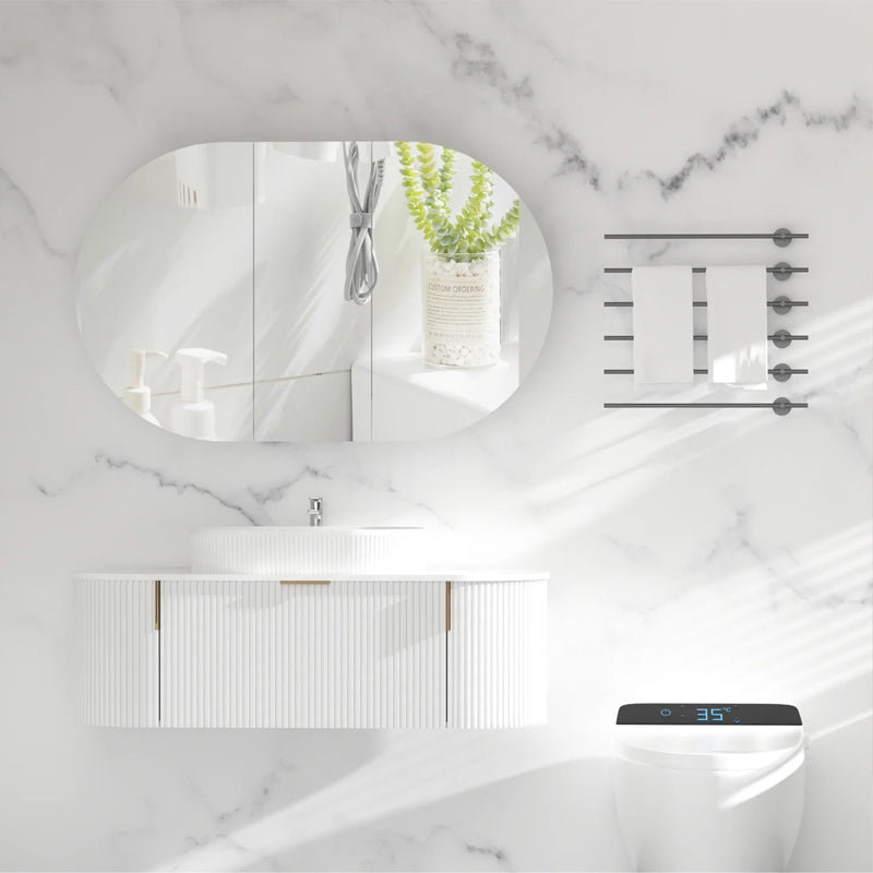 AQUAPERLA CARYSIL MYSTIC MATTE WHITE OVAL SHAVING CABINET 1200X750MM