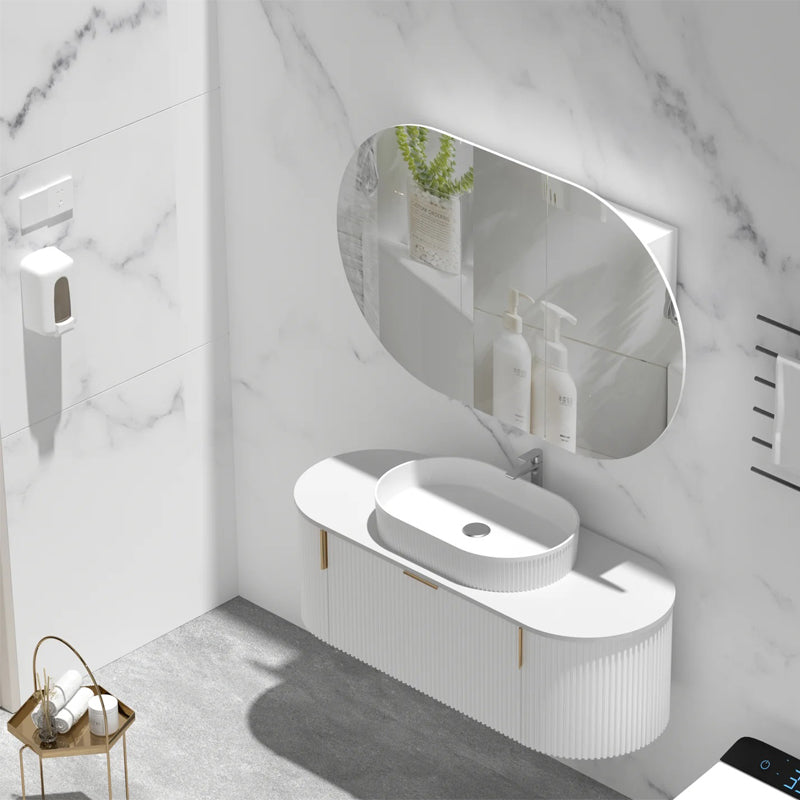 AQUAPERLA CARYSIL MYSTIC MATTE WHITE OVAL SHAVING CABINET 1200X750MM