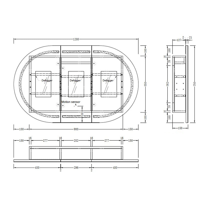 AQUAPERLA CARYSIL MYSTIC WALNUT OVAL LED SHAVING CABINET 1200X750MM