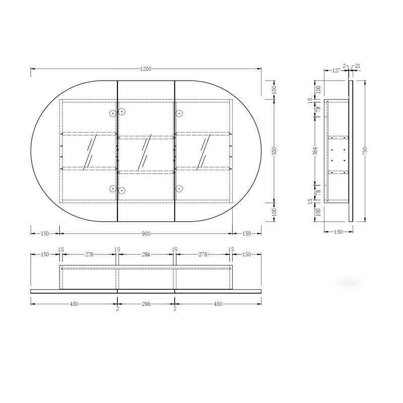 AQUAPERLA CARYSIL MYSTIC MATTE WHITE OVAL SHAVING CABINET 1200X750MM