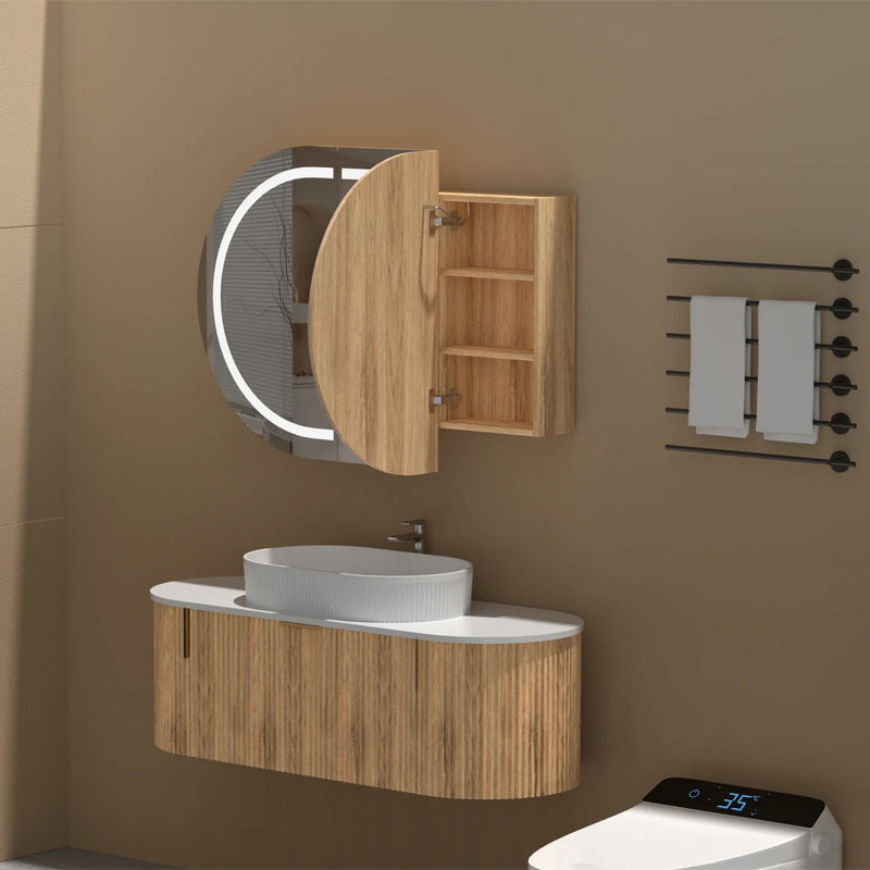 AQUAPERLA CARYSIL MYSTIC WALNUT OVAL LED SHAVING CABINET 1200X750MM