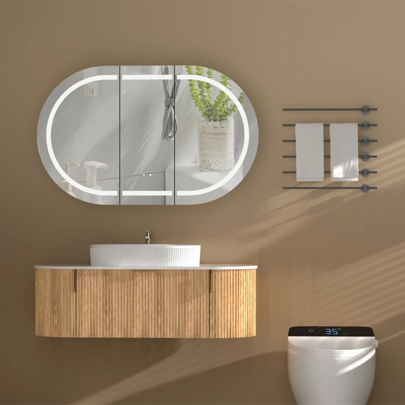 AQUAPERLA CARYSIL MYSTIC WALNUT OVAL LED SHAVING CABINET 1200X750MM