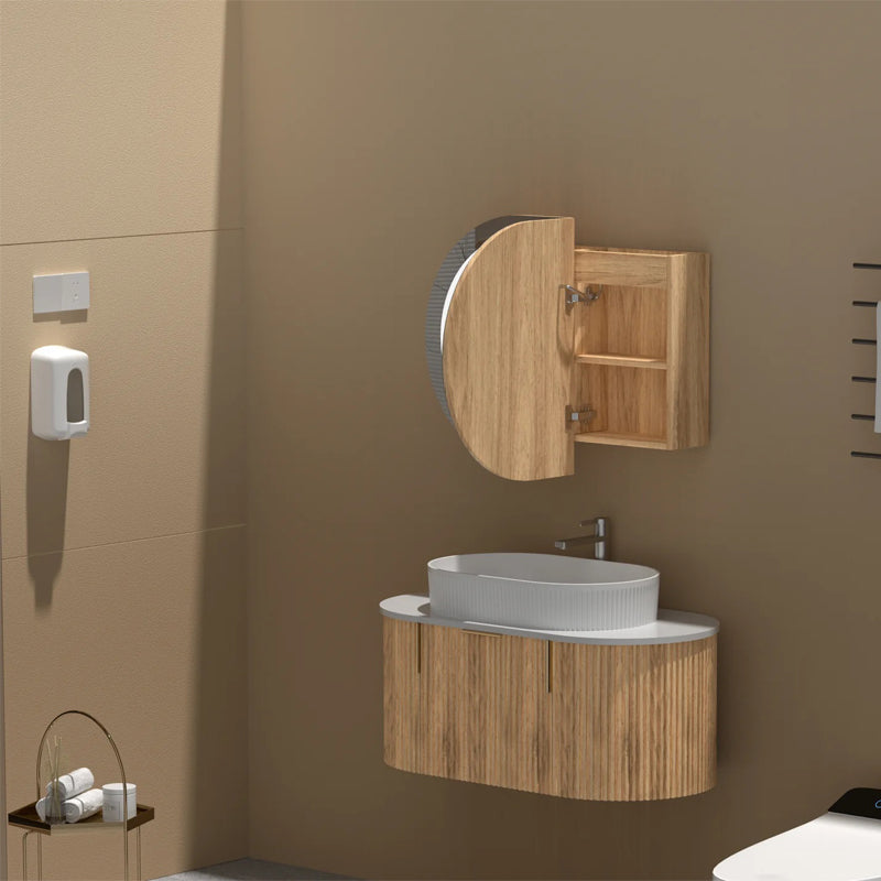 AQUAPERLA CARYSIL MYSTIC WALNUT OVAL LED SHAVING CABINET 900X600MM