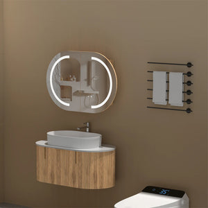AQUAPERLA CARYSIL MYSTIC WALNUT OVAL LED SHAVING CABINET 900X600MM