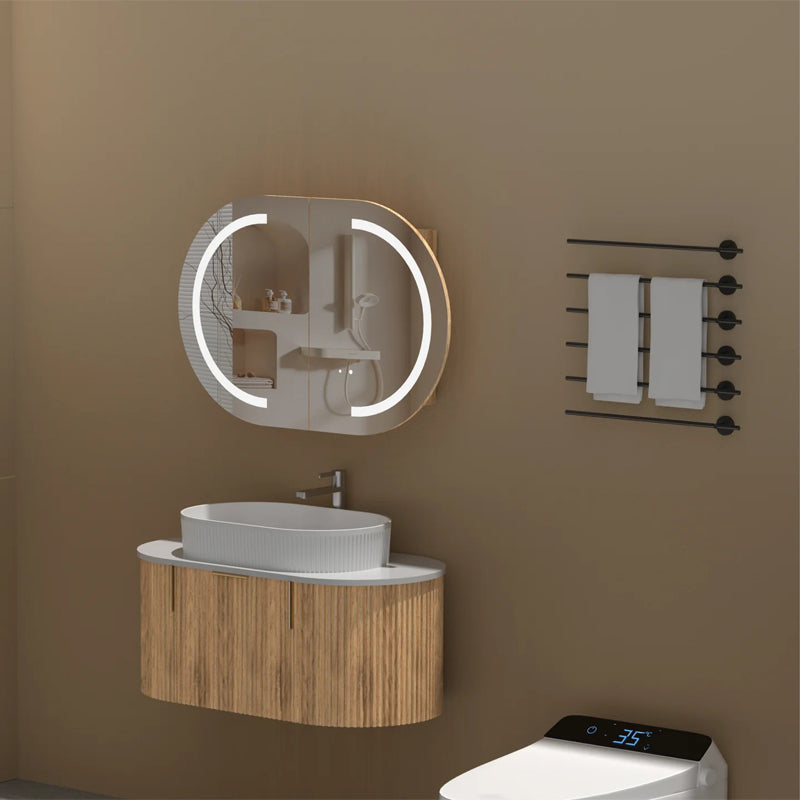AQUAPERLA CARYSIL MYSTIC WALNUT OVAL LED SHAVING CABINET 900X600MM