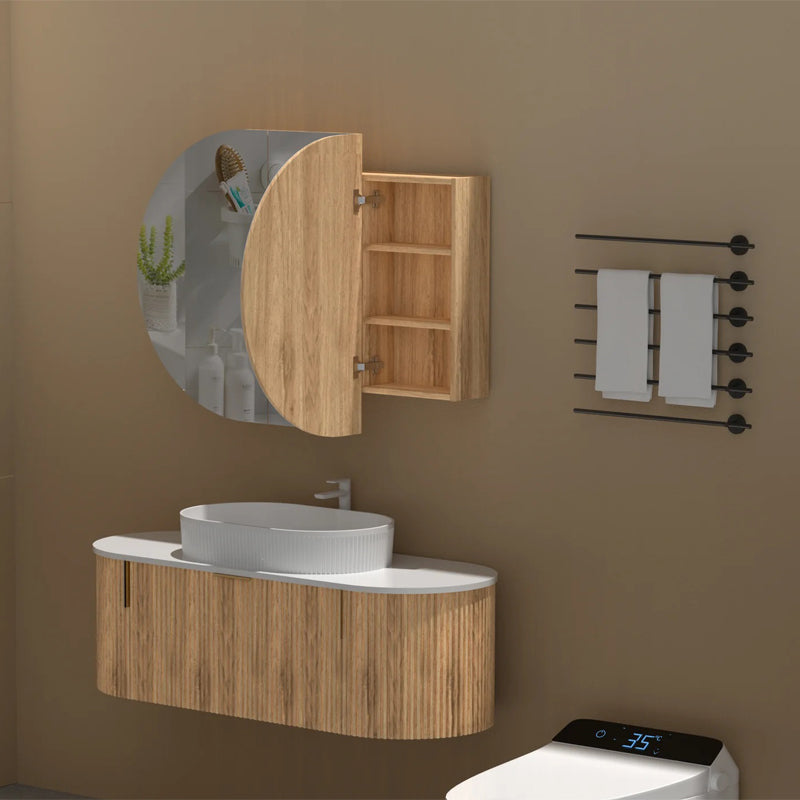 AQUAPERLA CARYSIL MYSTIC WALNUT OVAL SHAVING CABINET 1200X750MM
