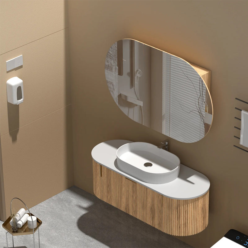 AQUAPERLA CARYSIL MYSTIC WALNUT OVAL SHAVING CABINET 1200X750MM