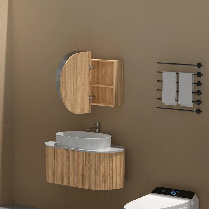 AQUAPERLA CARYSIL MYSTIC WALNUT OVAL SHAVING CABINET 900X600MM