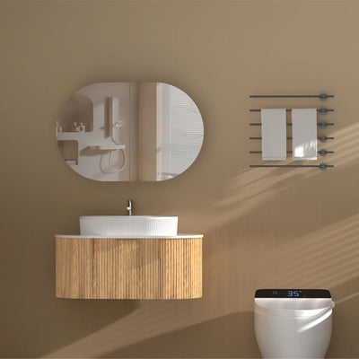 AQUAPERLA CARYSIL MYSTIC WALNUT OVAL SHAVING CABINET 900X600MM