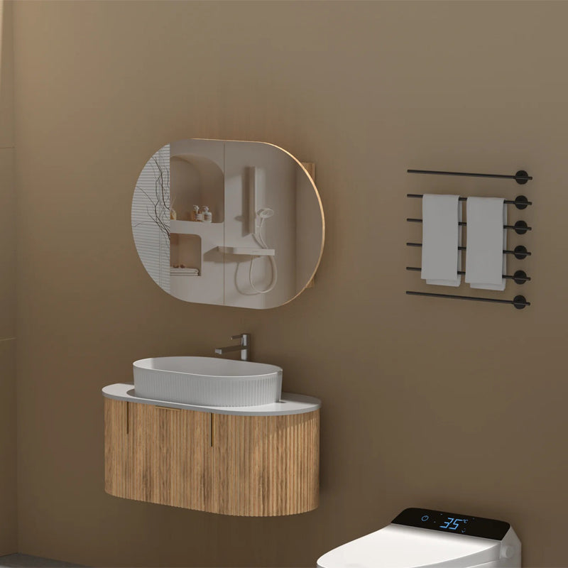 AQUAPERLA CARYSIL MYSTIC WALNUT OVAL SHAVING CABINET 900X600MM