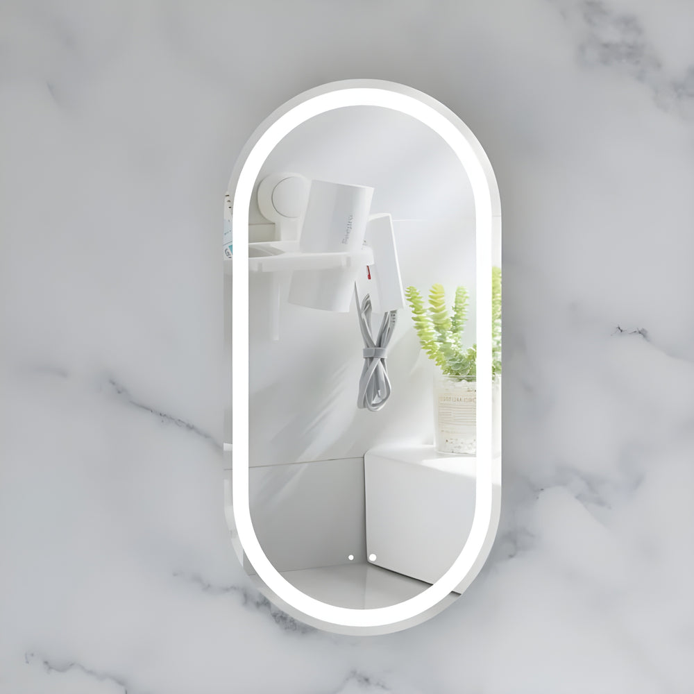 AQUAPERLA CARYSIL NOBLE MATTE WHITE OVAL LED SHAVING CABINET 450X900MM