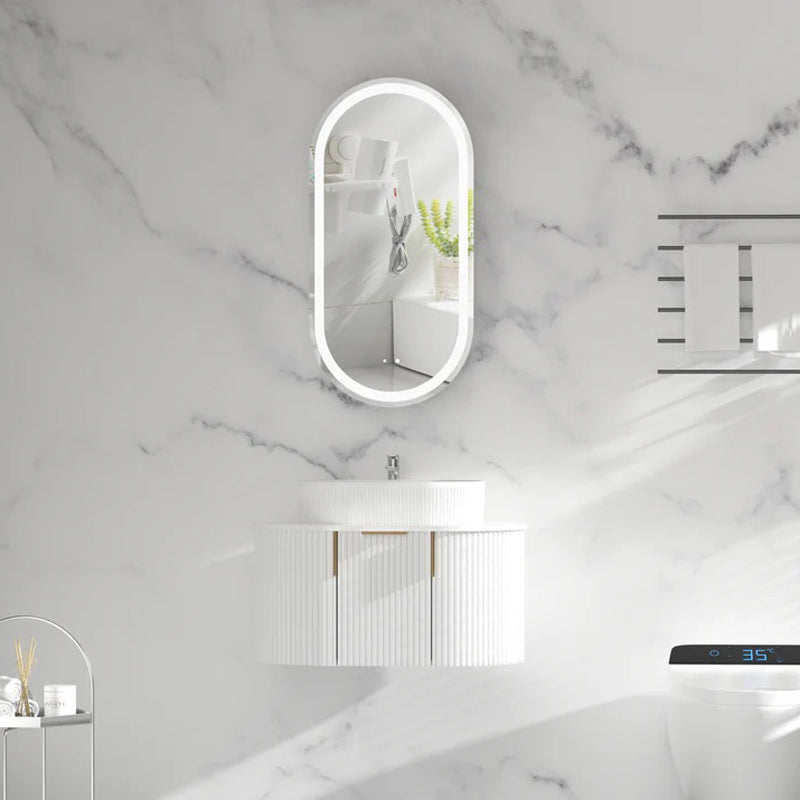 AQUAPERLA CARYSIL NOBLE MATTE WHITE OVAL LED SHAVING CABINET 450X900MM