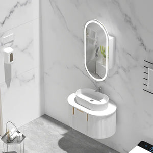 AQUAPERLA CARYSIL NOBLE MATTE WHITE OVAL LED SHAVING CABINET 450X900MM