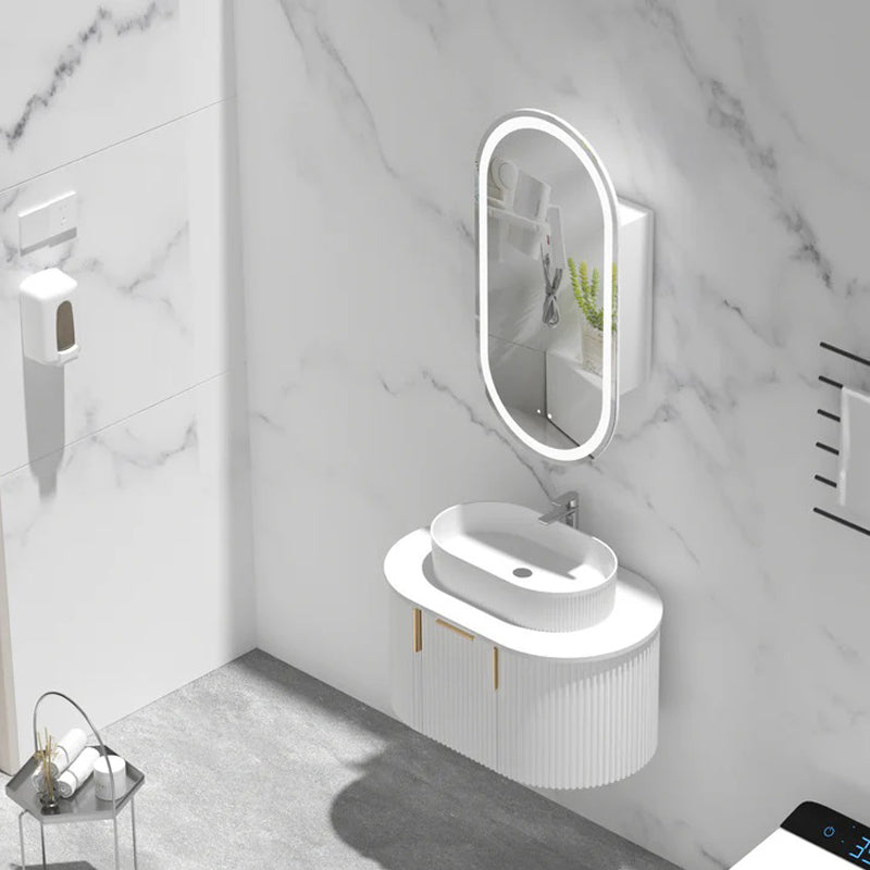 AQUAPERLA CARYSIL NOBLE MATTE WHITE OVAL LED SHAVING CABINET 450X900MM