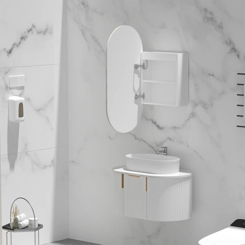 AQUAPERLA CARYSIL NOBLE MATTE WHITE OVAL LED SHAVING CABINET 450X900MM