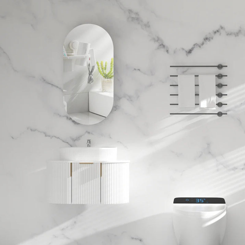 AQUAPERLA CARYSIL NOBLE MATTE WHITE OVAL SHAVING CABINET 450X900MM