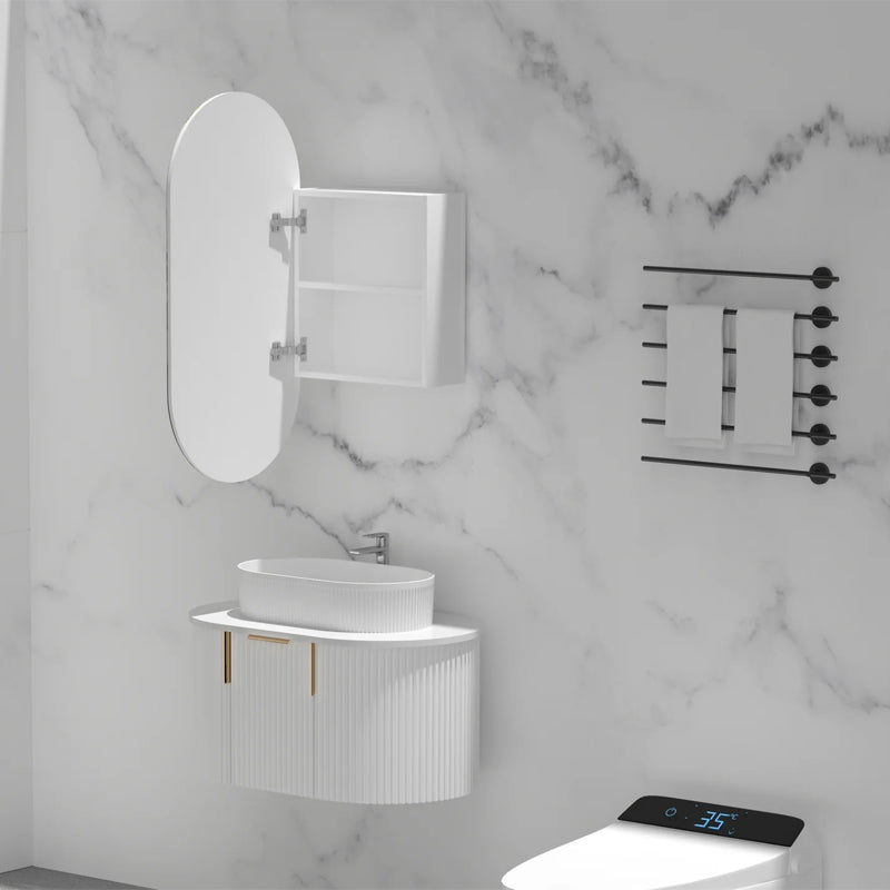AQUAPERLA CARYSIL NOBLE MATTE WHITE OVAL SHAVING CABINET 450X900MM