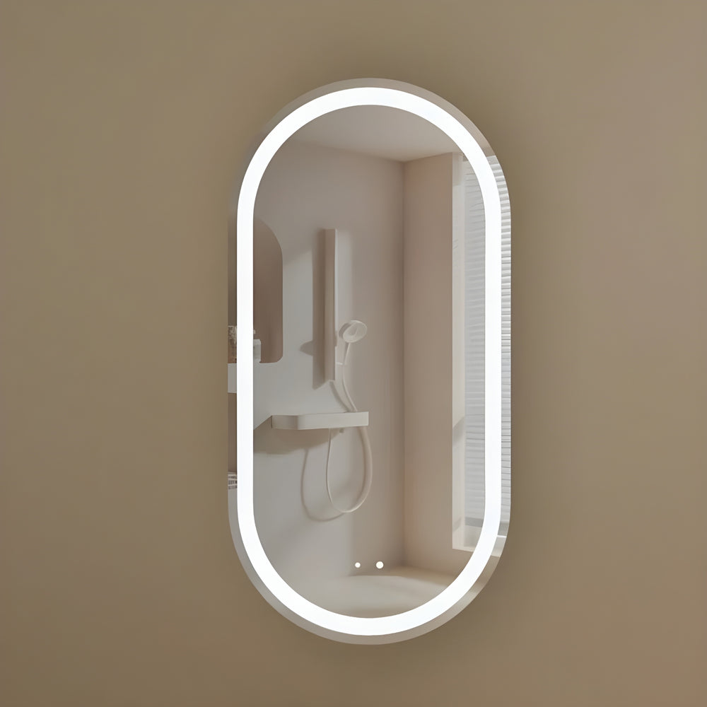 AQUAPERLA CARYSIL NOBLE WALNUT OVAL LED SHAVING CABINET 450X900MM