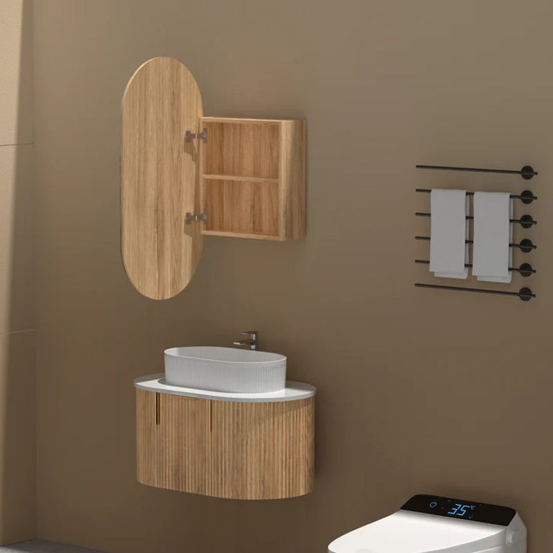AQUAPERLA CARYSIL NOBLE WALNUT OVAL SHAVING CABINET 450X900MM