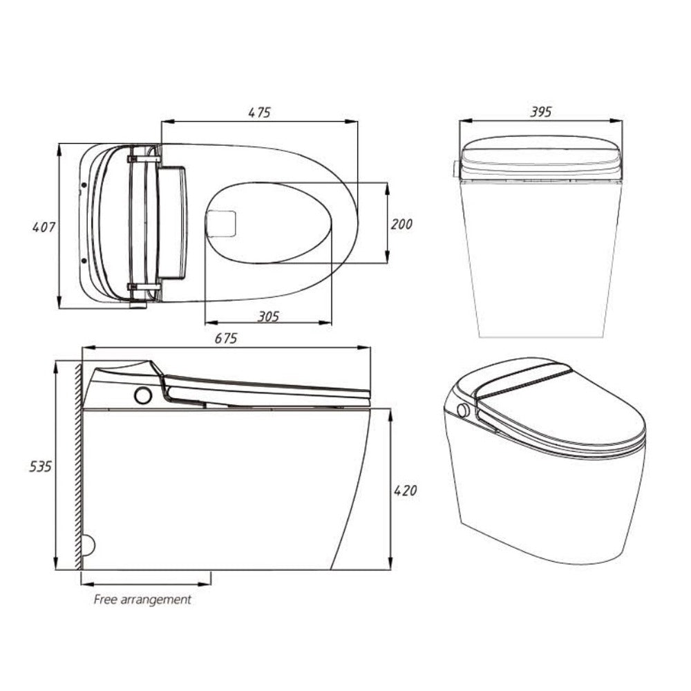 AQUAPERLA INSTANT HEATING SMART TOILET W/ REMOTE CONTROL & SIDE CONTROL KNOB WHITE