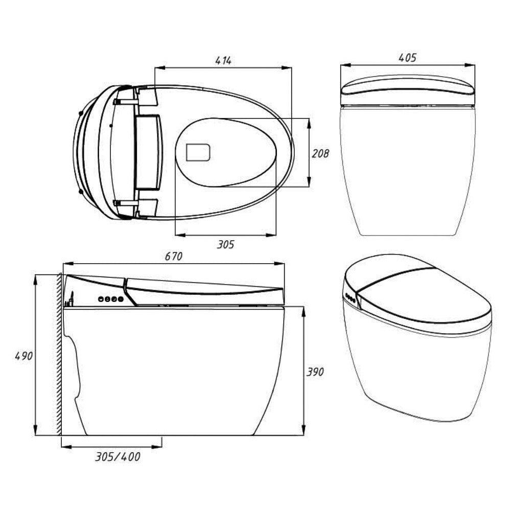 AQUAPERLA INSTANT HEATING SMART TOILET REMOTE & SIDE CONTROL WHITE