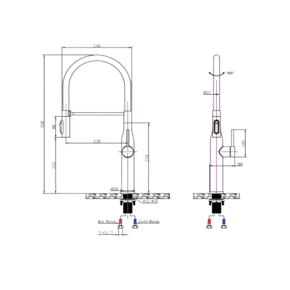 AQUAPERLA KITCHEN MIXER 530MM BRUSHED BRASS