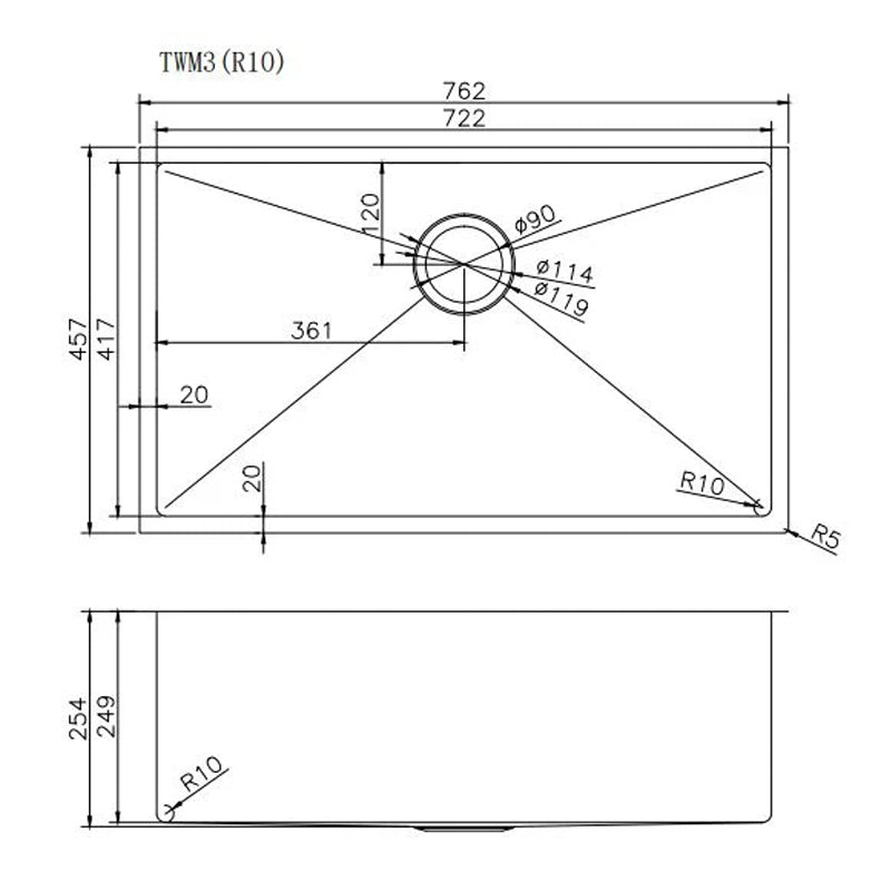 AQUAPERLA PVD COATING SINGLE BOWL STAINLESS STEEL KITCHEN SINK WITH BOTTOM GRID COPPER 762MM