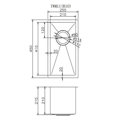 AQUAPERLA PVD COATING STAINLESS STEEL SINGLE BOWL KITCHEN SINK WITH BOTTOM GRID COPPER 250MM