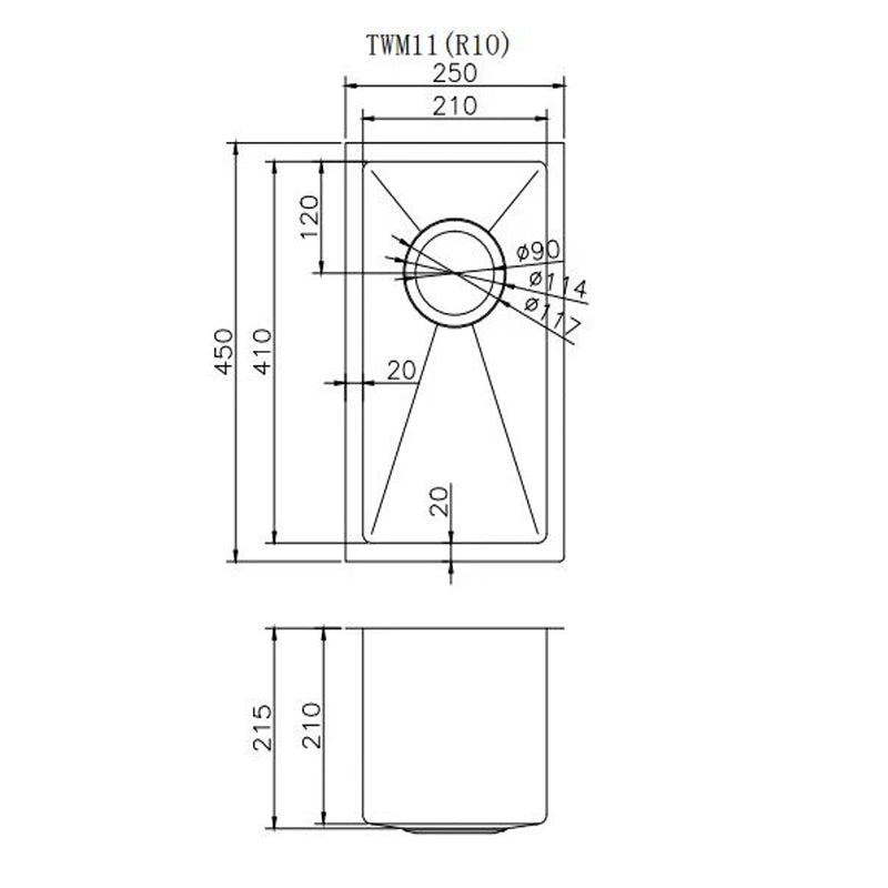 AQUAPERLA PVD COATING STAINLESS STEEL SINGLE BOWL KITCHEN SINK WITH BOTTOM GRID COPPER 250MM