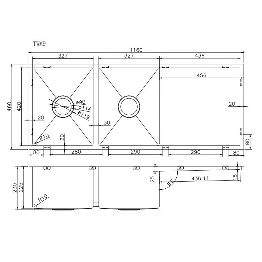 AQUAPERLA PVD STAINLESS STEEL DOUBLE BOWL KITCHEN SINK COPPER 1160MM