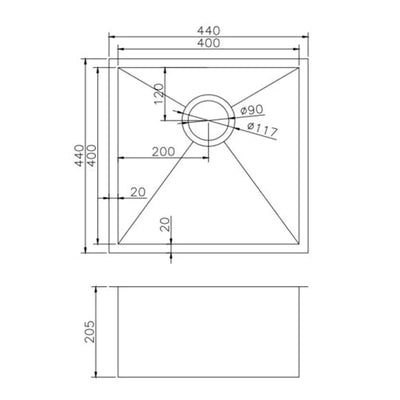 AQUAPERLA PVD STAINLESS STEEL SINGLE BOWL KITCHEN SINK COPPER 440MM
