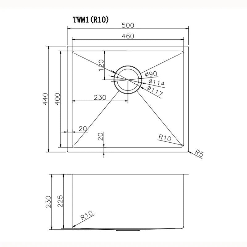 AQUAPERLA PVD STAINLESS STEEL SINGLE BOWL KITCHEN SINK COPPER 500MM
