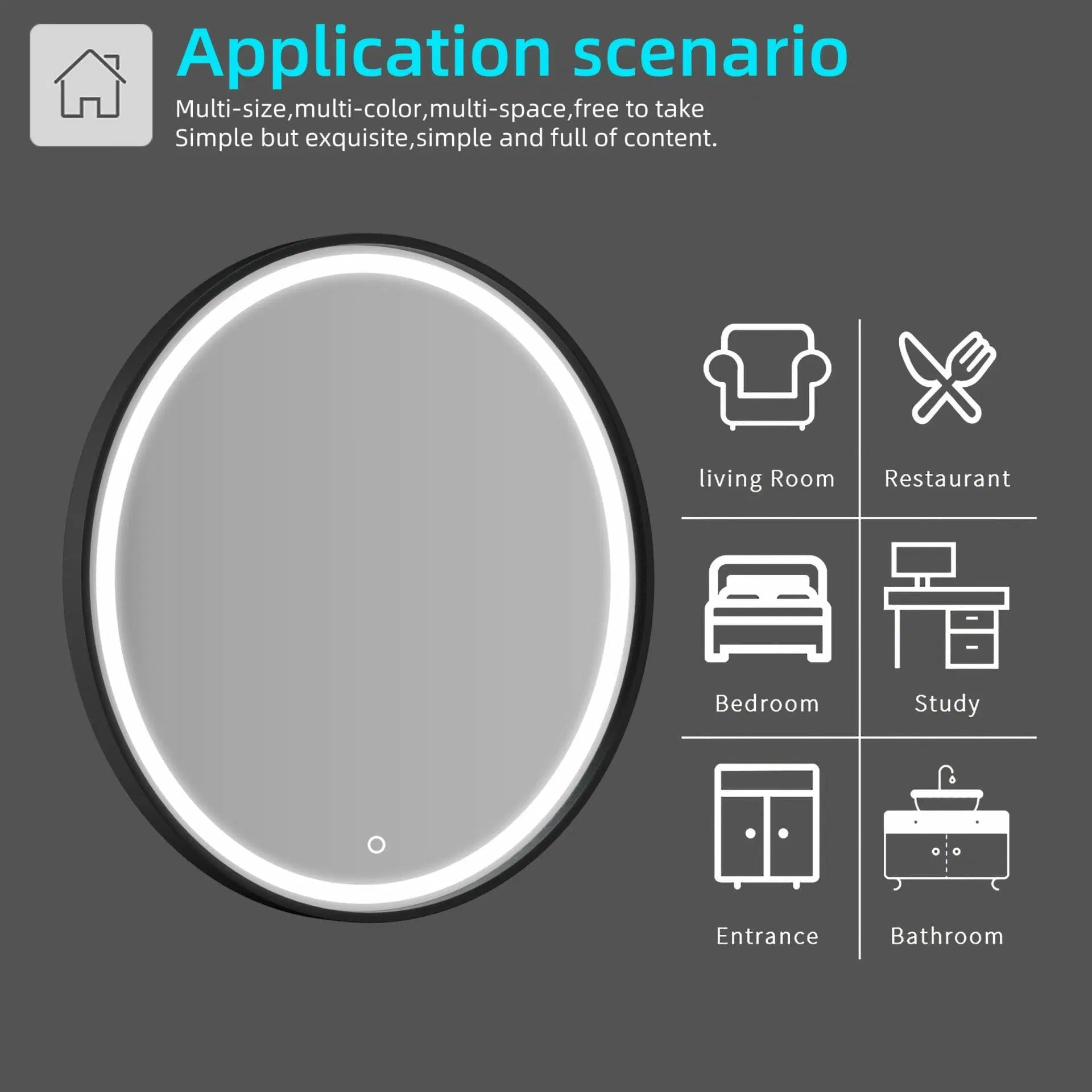 AQUAPERLA ROUND FRAMED LED MIRROR 3 COLOUR LIGHTS BLACK 750MM
