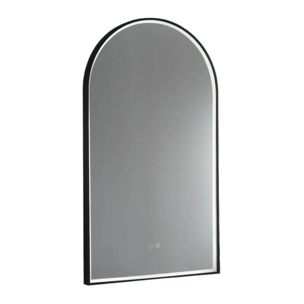 REMER ARCH FRAMED LED MIRROR W/ DEMISTER & PORTABLE MAGNIFIER CUSTOM COLOURS 500X900MM