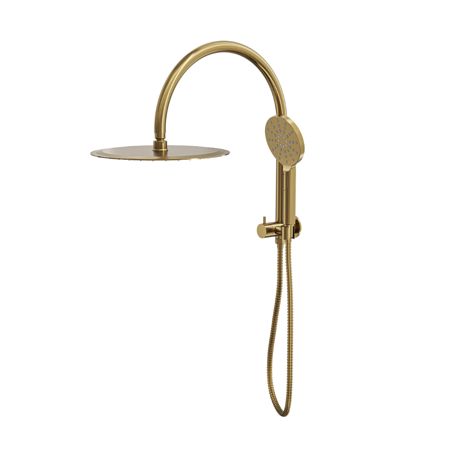 LINSOL ARCHIE SHORT SHOWER COMBINATION WITH MULTIFUNCTION HANDPIECE WITH 300MM ROUND HEAD BRUSHED BRASS