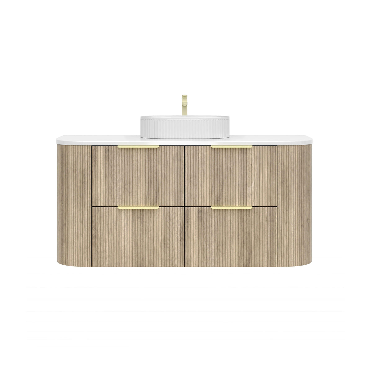 VITO ARDEN-D CLASSIC OAK 1200MM FLUTED CURVED SINGLE BOWL WALL HUNG VANITY