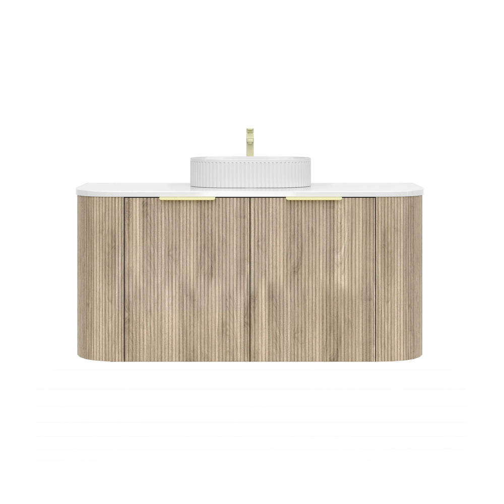 VITO ARDEN-S CLASSIC OAK 1200MM FLUTED CURVED SINGLE BOWL WALL HUNG VANITY