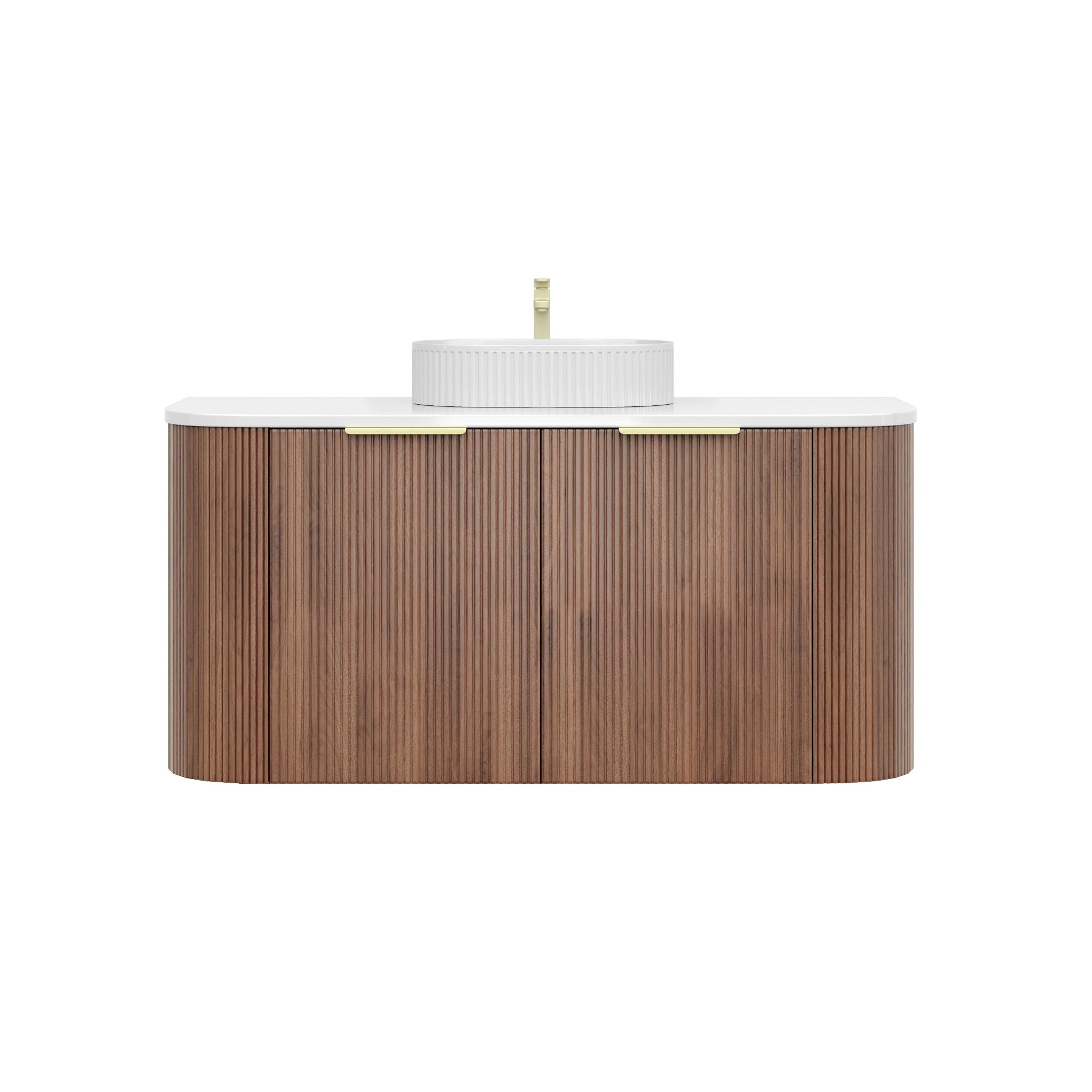 VITO ARDEN-S PRIME OAK 1200MM FLUTED CURVED SINGLE BOWL WALL HUNG VANITY