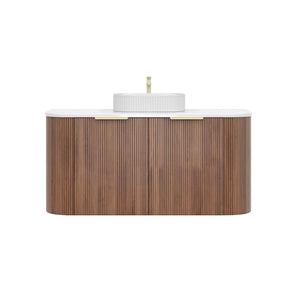 VITO ARDEN-S PRIME OAK 1200MM FLUTED CURVED SINGLE BOWL WALL HUNG VANITY
